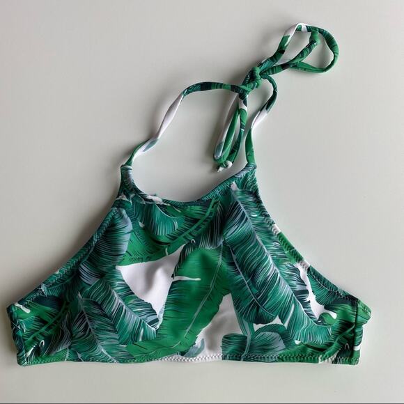 High Neck Halter Palm Print Bikini Top Size Small - Picture 1 of 7